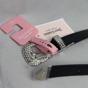 Juicy Couture Rhinestone Buckle Belt Black L/XL NWT Y2K Glam Bling Studded
